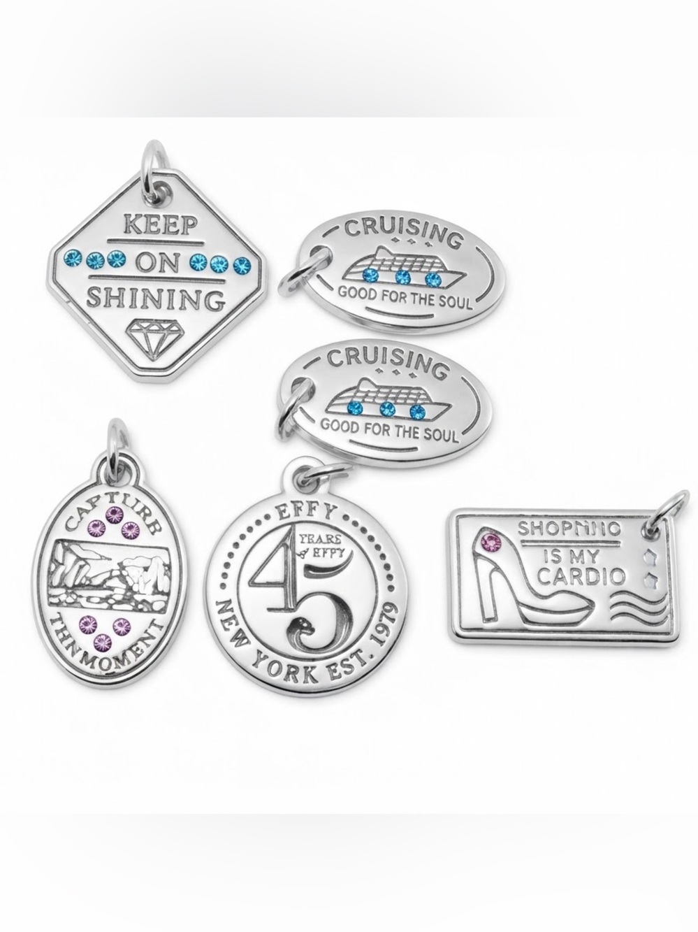 Lot of 6 Effy Cruise Line & New York Souvenir Charms Pendants Silver Tone